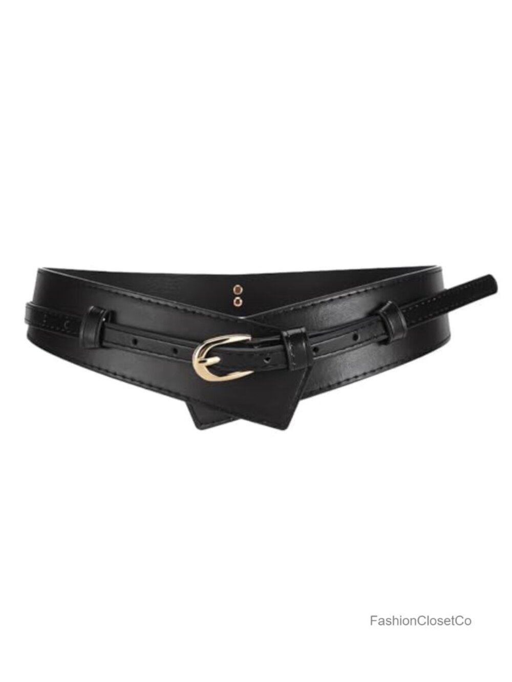 Faux Leather Wide Waist Belt 2-in-1 Cinch Corset Style with Skinny Belt